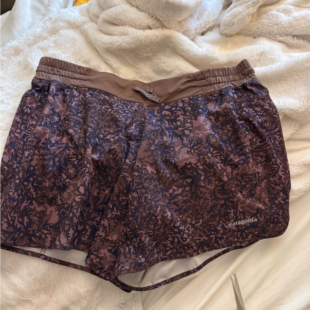 Patagonia Women's Athletic Shorts in Brown and Purple Pattern